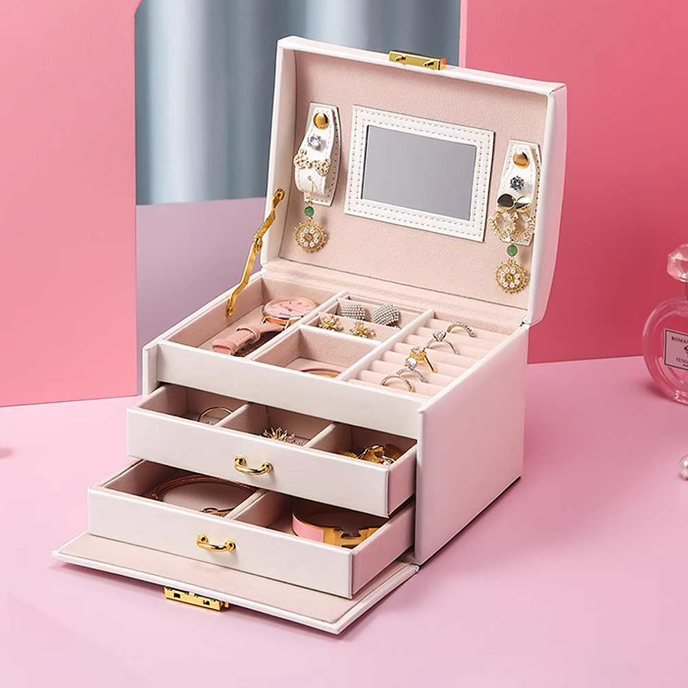 Travel Portable Jewelry Box with Drawers, Multi-Compartment Design